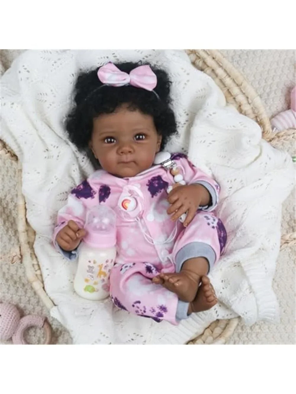 18 Inch Reborn Baby Doll Black Girl Realistic African American Pink Jumpsuit